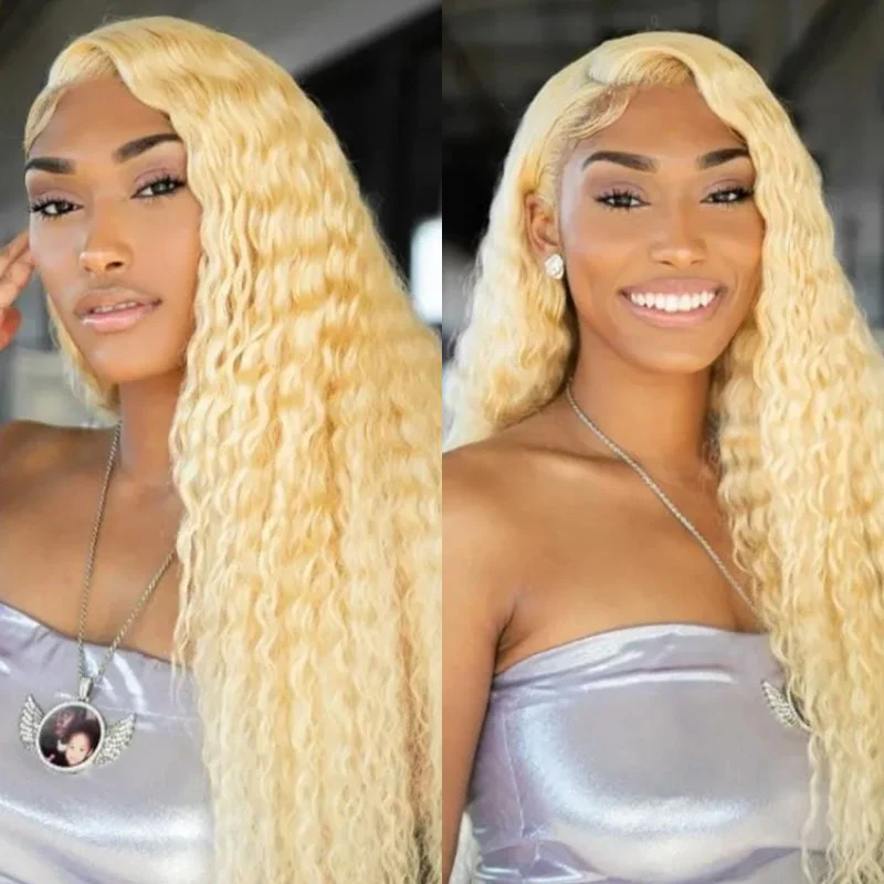 Blonde Water Wave 13x4 Lace Front Wig Transparent HD Lace Human Hair 3