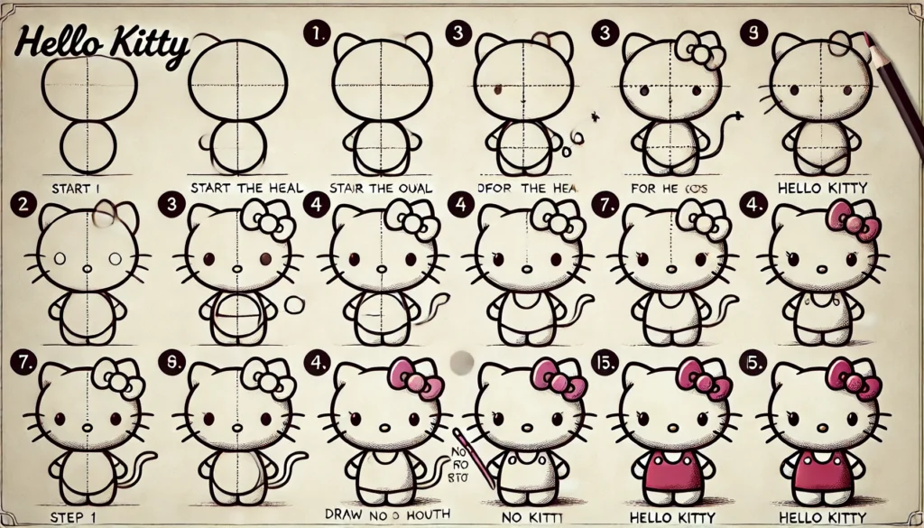 How to Draw hello kitty in 5 Different Ways