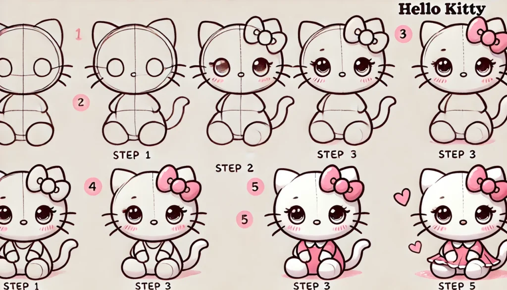 How to Draw hello kitty in 5 Different Ways