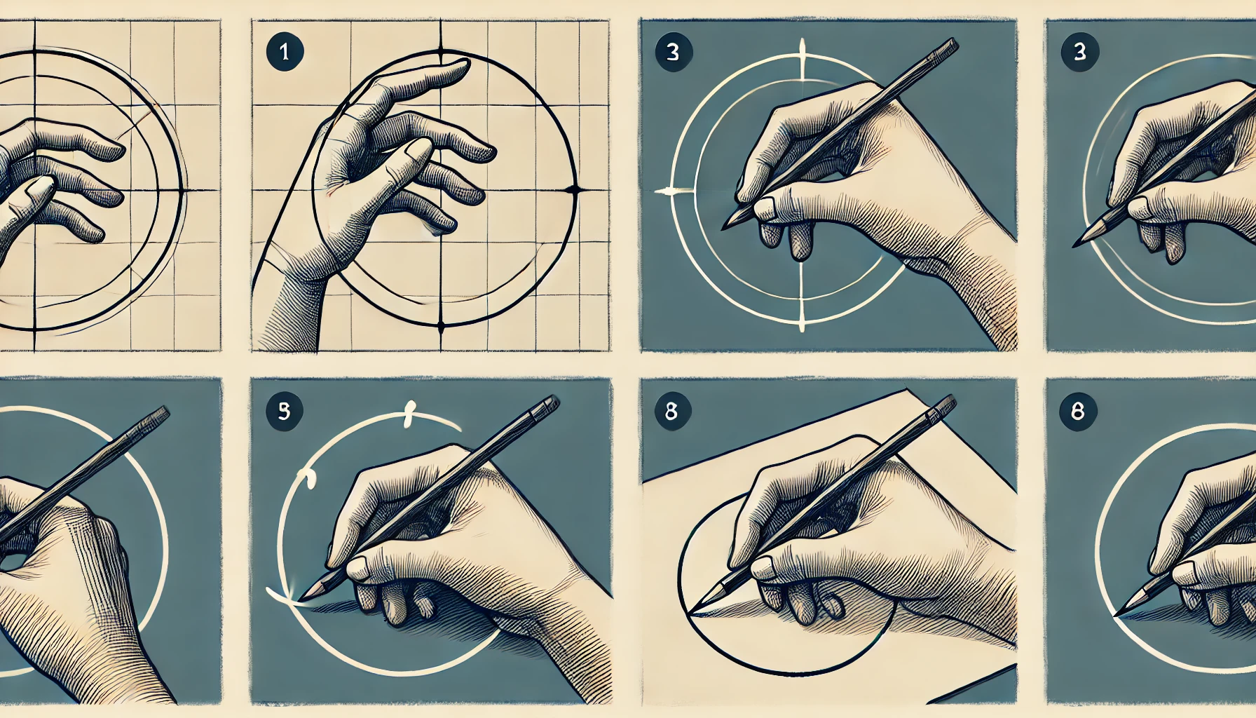 Step 1: Hand Positioning 3.1 Relaxing Your Hand and Arm Tension is the enemy of fluid motion. Begin by stretching your fingers and loosening your wrist. This relaxation enhances flexibility, allowing your hand to glide rather than drag. 3.2 Anchoring Your Wrist for Stability A stable wrist is the cornerstone of a controlled circle. Position your wrist lightly on the paper, allowing it to act as a pivot point. This creates a steady anchor, essential for a clean, unbroken line. 4. Step 2: Visualizing the Circle 4.1 Using Mental Imagery for Accuracy Envision the circle in your mind. Picture its size, starting point, and how you’ll sweep around. This mental practice helps reduce hesitations, leading to smoother, more confident lines. 4.2 Practicing Light Tracing Using gentle, faint lines, trace the imagined circle. This preliminary outline doesn’t need to be perfect – it’s a guide that helps your hand become familiar with the motion. 5. Step 3: Starting Your Circle 5.1 Beginning with a Gentle Curve With your initial line in place, commit to a continuous movement. Start gently, focusing on forming a consistent curve. Remember, the first step is about building form, not immediate perfection. 5.2 Maintaining Even Pressure Throughout As you move, keep the pressure on your pencil consistent. Heavy-handedness can distort the curve or create unwanted edges, while too light a touch may break the line’s continuity. 6. Step 4: Continuous Movement 6.1 Emphasizing Flow and Smoothness In drawing circles, fluidity is paramount. Move with a steady rhythm, avoiding pauses or stops. Let your hand flow naturally, guiding the line seamlessly around the path. 6.2 Avoiding Common Mistakes in Circular Strokes Circles often go awry due to hesitations or abrupt shifts in pressure. Keep a relaxed hand and a consistent pace, staying mindful of any sudden motions. 7. Step 5: Connecting the Ends 7.1 Completing the Circle Seamlessly As you near the starting point, focus on closing the gap without overlap. A seamless connection between the start and endpoint marks a well-drawn circle.