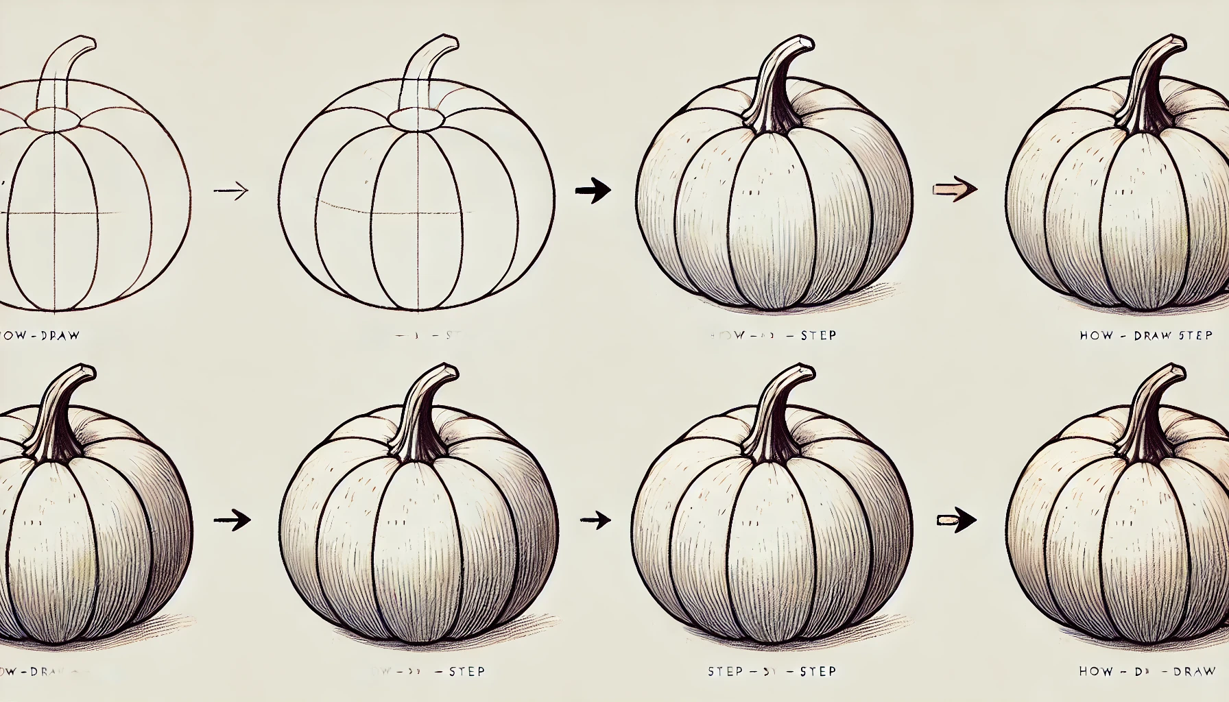 Step 1: Crafting the Basic Outline Every great drawing begins with a simple outline. This first step is all about forming the skeleton of the pumpkin – a rounded, soft shape that will guide the entire sketch. Visualizing the Shape of a Pumpkin Imagine the pumpkin in its entirety. Typically, it’s a rounded shape with a slightly squat, earthy form. Keep this vision in mind as you begin your outline. Drawing Light Guidelines for Proportion Lightly sketch an oval or circle on your paper. These initial lines don’t have to be perfect, as they will serve as a guide for placing other details accurately. Establishing the Central Circle as the Core Mark a gentle circle at the center of your outline. This serves as the core, from which you’ll build the remaining segments. Keep it light so that it can be adjusted later. Step 2: Adding the Ribbed Sections The ribbed sections, or the natural “ridges” on the pumpkin’s surface, lend the drawing its distinctive texture. This step brings structure to your sketch, giving it life and dimensionality. Understanding the Pumpkin’s Natural Segmentation Notice how a pumpkin is divided into sections, each separated by a rib. These segments often radiate from the stem and expand outward, creating a natural, organic structure. How to Draw Rounded Lines for Realistic Ribs From your central circle, draw soft, rounded lines that curve outward, resembling the pumpkin’s segments. Each line should gradually taper as it reaches the outer edge. Tips for Consistent Rib Spacing To achieve a balanced look, try to space the ribs evenly. But remember, a bit of asymmetry adds realism. Aim for consistency, not rigidity. Step 3: Shaping the Pumpkin’s Stem The pumpkin’s stem is its crowning feature, often gnarled and bent in a way that adds character to the overall drawing. Sketching the Organic Curves of the Stem At the top of your pumpkin, sketch the stem by drawing a small, slightly crooked shape that tapers toward the tip. Keep the lines loose to capture the natural curve. Creating Depth with Layered Strokes Add dimension by layering short strokes on the stem, emphasizing the edges and contours. This layered approach will make the stem appear more realistic. Incorporating Texture for Realism To make the stem more lifelike, include small textured lines that follow its natural bends. These details create a rugged, earthy look that enhances the drawing. Step 4: Enhancing with Shading and Depth Shading is the key to giving your pumpkin a three-dimensional look. This step transforms your flat sketch into a rounded, realistic image. Choosing the Right Light Source Imagine a light source hitting one side of the pumpkin. This direction will guide where you place shadows and highlights, giving the pumpkin its realistic form. Adding Shadows for Dimension Begin shading along the edges of each rib, with darker shading on the side opposite your light source. This contrast will add depth and make the pumpkin pop off the page. Techniques to Achieve a Natural Gradient Use a gradual gradient from dark to light as you shade each section. Smooth out any harsh lines to achieve a softer, more natural look. Step 5: Adding Final Details for Realism This final step is all about refining and polishing. It’s where your pumpkin truly comes to life with subtle touches that make all the difference. Outlining the Curves for Definition Lightly outline the main curves of each segment. This subtle emphasis sharpens the drawing, giving each rib its defined place in the structure. Refining Edges for a Finished Look Check the edges and erase any unnecessary lines. This tidy-up step brings clarity to the drawing, making it look polished and complete. Optional Details: Spots, Lines, and Imperfections Add a few imp