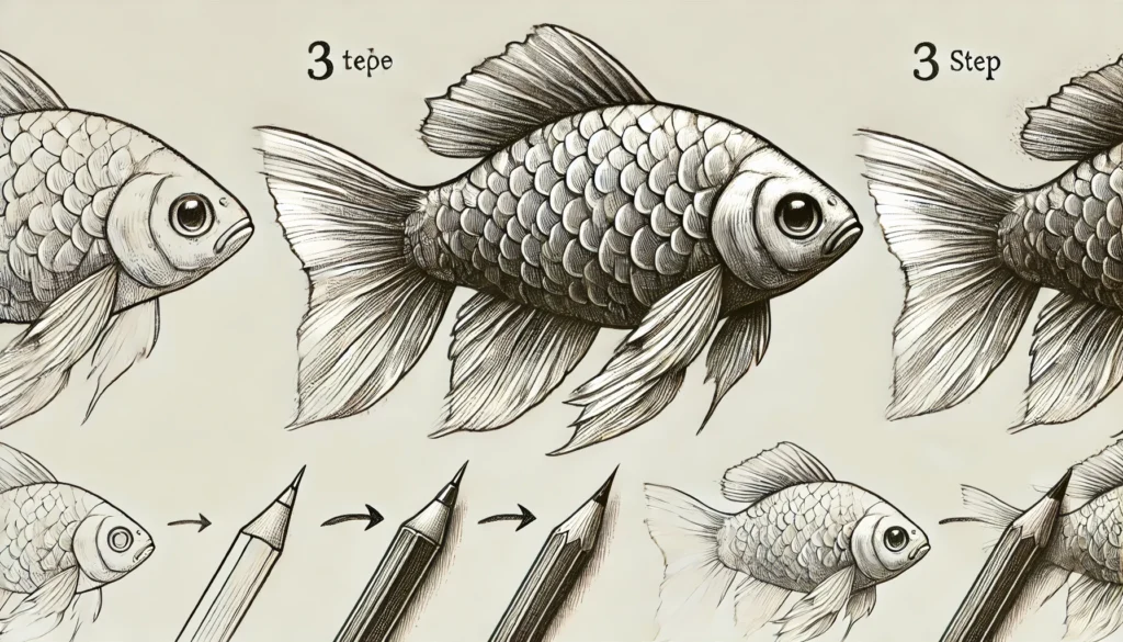 1. Introduction to Drawing Fish in Simple Steps
Drawing fish offers a delightful foray into the world of art, where flowing lines and organic forms take center stage. Marine life is abundant with fascinating shapes, making fish an ideal starting point for beginners. With easy steps and a gentle learning curve, drawing a fish is both relaxing and engaging.

The Joy of Drawing Marine Life
The underwater world has always captivated the human imagination, bringing to mind tales of mystery and beauty. Fish, with their graceful movements and vivid colors, embody the essence of the ocean and serve as wonderful subjects for artists, both novice and experienced.

Why Fish Are the Perfect Starting Point for Beginners
Fish have simple yet striking shapes that lend themselves well to quick sketches or more detailed studies. Their distinct forms, combined with relatively easy anatomy, allow beginners to learn essential drawing techniques without overwhelming detail.

2. Essential Materials for Fish Drawing
Gathering the right materials ensures a smooth and enjoyable drawing process, making it easy to jump right in.

Basic Drawing Supplies: Paper, Pencils, and Erasers
A simple sheet of drawing paper, a soft pencil, and a reliable eraser are the essentials. These basic tools allow for easy adjustments and soft, clean lines.

Optional Extras: Color Pencils, Pens, and Shading Tools
Adding color pencils, fine-liners, or even blending tools can elevate your artwork, bringing more life and depth to your fish illustration. They are optional but rewarding if you wish to expand your skills.

3. Step 1: Sketching the Fish Outline
Starting with the outline helps to establish the fish’s form and posture, laying the groundwork for the details to come.

Finding the Fish's Shape
Observe a fish’s unique body shape – usually streamlined and oval. This basic shape forms the skeleton of your drawing.

Starting with a Light Pencil Stroke
Using light strokes, begin sketching the oval shape, marking where the head, fins, and tail will go. Keep it soft, as this is just the foundation.

4. Step 2: Adding Details to the Fish Body
The body is the core of the fish, and refining its shape adds realism.

Refining the Fish's Basic Shape
Gradually narrow the ends of the oval to form the head and tail. This gives a more natural look, resembling a fish’s streamlined body.

Creating Depth with Fins and Tail
Add the fins along the sides and a tail at the end. Fins should appear fluid, with curved lines to capture their motion and delicacy.

5. Step 3: Drawing the Fish’s Head and Mouth
Adding the head and mouth brings personality to your fish drawing.

Shaping the Head
Outline the head at one end of the body, making it slightly rounded. This section should feel distinct yet seamlessly connected to the body.

Defining the Mouth for Expression
Draw a small, subtle line or curve for the mouth. Fish mouths vary, so this line can express different emotions or features depending on the type of fish.

6. Step 4: Detailing the Fish’s Eyes
The eyes give life to the fish, serving as a focal point in your drawing.

Positioning the Eye Correctly
Place the eye about midway up the head. Keeping the eye proportional helps with realism.

Adding Life to the Fish with Highlights
To make the eye pop, add a tiny highlight. This small touch of light brings an expressive quality that draws the viewer’s attention.

7. Step 5: Enhancing the Fins and Tail
Fins and tails add fluidity, completing the fish’s dynamic look.

Different Types of Fish Tails and Their Shapes
Fish tails can be forked, round, or even pointed. Experimenting with various shapes can add uniqueness to your drawing.

Giving Movement and Flow to the Fins
Draw fins with slight curves to capture the impression of movement, allowing your fish to look like it’s swimming through water.

8. Final Touches and Refinement
Finalizing the drawing is about enhancing lines and preparing for any further detailing.

Erasing Unnecessary Lines
Remove any stray or extra lines used for outlining to clean up the drawing and make it look polished.

Enhancing Key Details for Realism
Strengthen the lines around the fins, eyes, and mouth for a sharper, more vivid look.

9. Adding Texture to the Fish
Texture is vital to convey the scaly skin of the fish.

Creating Scales with Simple Techniques
Use tiny, overlapping half-circles to create scales, focusing on even spacing for a natural appearance.

Using Cross-Hatching for a Realistic Effect
For shading, cross-hatching can mimic the shadows cast by scales, enhancing the fish’s three-dimensional form.

10. Adding Shadows and Shading
Proper shading defines volume and realism.

Placement of Light and Shadow
Decide on a light source and darken areas accordingly. Shadows will accentuate the fish’s curves and contours.

Techniques for Smooth Shading
Blending tools or gentle pencil strokes can soften the shading, giving the fish a sleek, smooth look.

11. Coloring the Fish
Color brings your drawing to life, adding vibrancy and energy.

Selecting Vibrant or Natural Colors
Choose a color scheme based on real-life fish or unleash your imagination with bold, unexpected hues.

Blending and Layering for Depth
Layer colors to create gradient effects, giving a lifelike quality that mimics a fish’s iridescent skin.

12. Tips for Experimenting with Fish Styles
Playing with styles keeps the process fun and allows you to explore different artistic approaches.

From Realistic to Cartoonish Fish
Whether aiming for photorealism or a whimsical cartoon style, each approach requires distinct techniques.

Adapting Techniques to Various Fish Species
Each fish species has unique characteristics; adapting your drawing methods lets you diversify your portfolio.

13. Common Mistakes to Avoid in Fish Drawing
Avoiding common errors will streamline your artistic progress.

Overcrowding Details
While detail is good, too much can overwhelm. Focus on essentials to maintain clarity.

Losing Proportion in the Fish Body
Stay mindful of the fish’s overall form to keep it proportionate and believable.

20. Conclusion and Encouragement for Future Drawings
Embrace the joys of sketching sea life, knowing each stroke hones your skill. With every fish drawn, you’ll feel the confidence to tackle more complex aquatic forms, expanding your artistic horizons under the vast inspiration of the ocean.