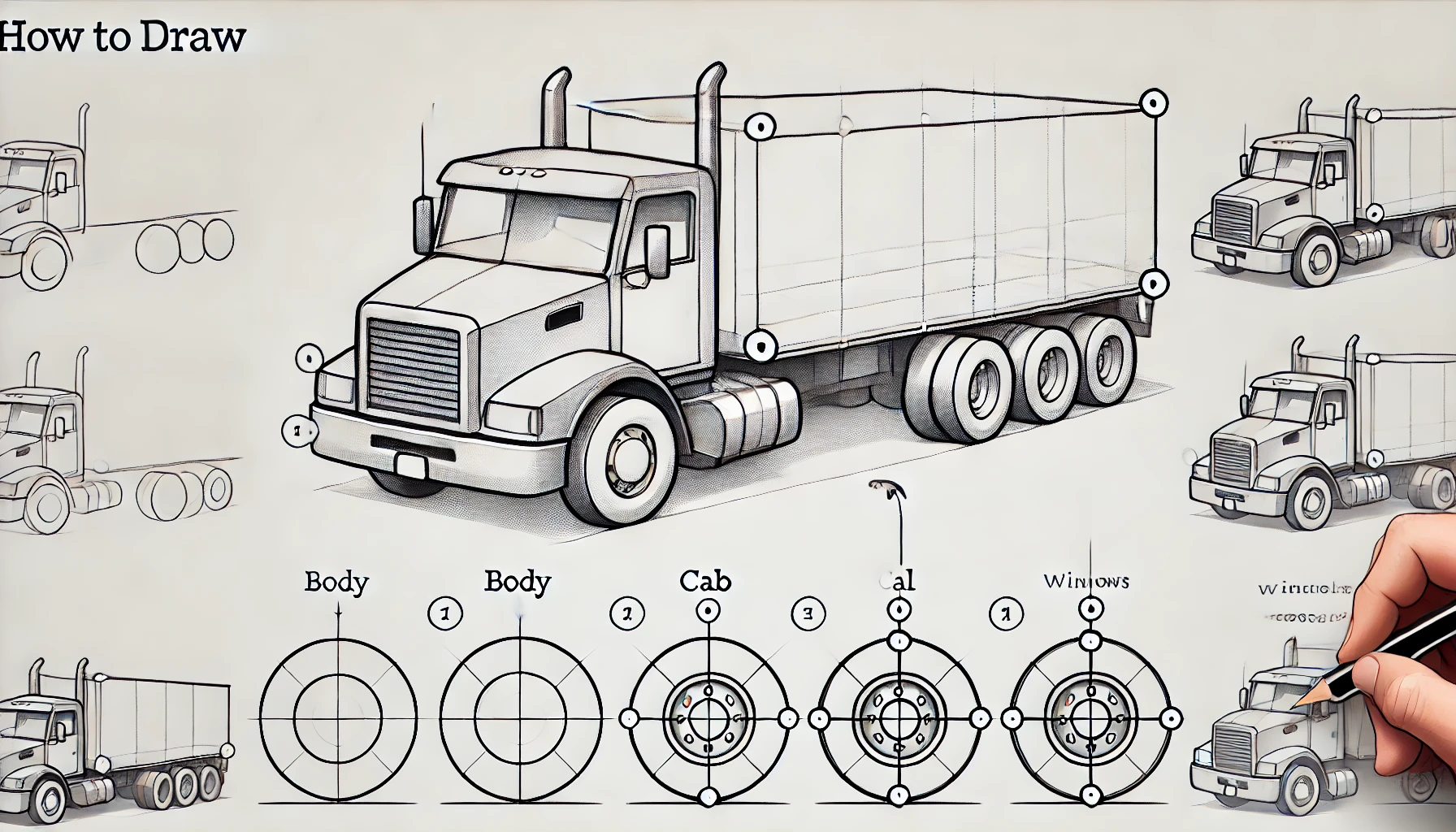 How To Draw A Truck 5 Easy Steps – Quick and Simple A-step-by-step-drawing-guide-for-beginners-showing-how-to-draw-a-truck-in-a-wide-simple-format.-__Image_-A-clear-illustration-of-the-truck-drawing